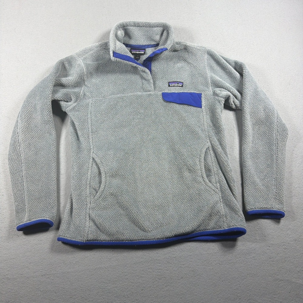 Patagonia Re-Tool Snap-T Fleece Women Large Gray Blue Pullover Gorpcore Cozy
